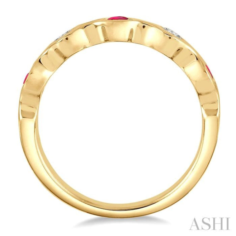 2.8MM Bezel Set Ruby and 1/6 ctw Round Cut Diamond Precious Stackable Band in 14K Yellow Gold