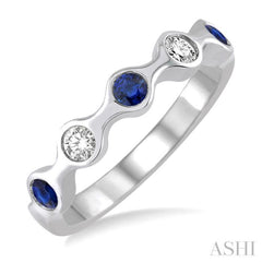 2.8MM Bezel Set Sapphire and 1/6 ctw Round Cut Diamond Precious Stackable Band in 14K White Gold