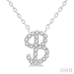 1/10 Ctw Initial 'B' Calligraphy Round Cut Diamond Fashion Pendant With Chain in 10K White Gold