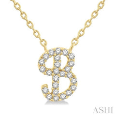 1/10 Ctw Initial 'B' Calligraphy Round Cut Diamond Fashion Pendant With Chain in 10K Yellow Gold