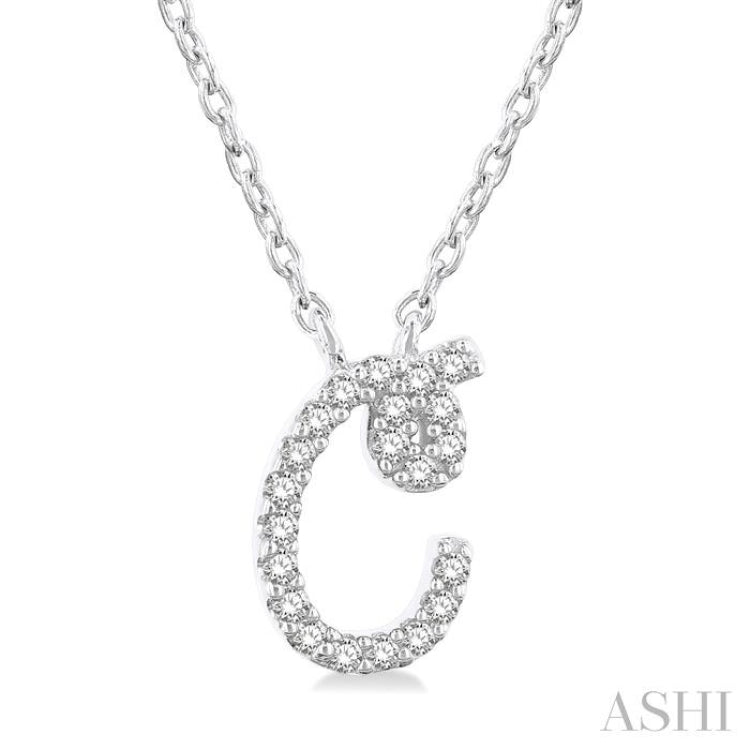 1/20 Ctw Initial 'C' Round cut Diamond Pendant With Chain in 10K White Gold