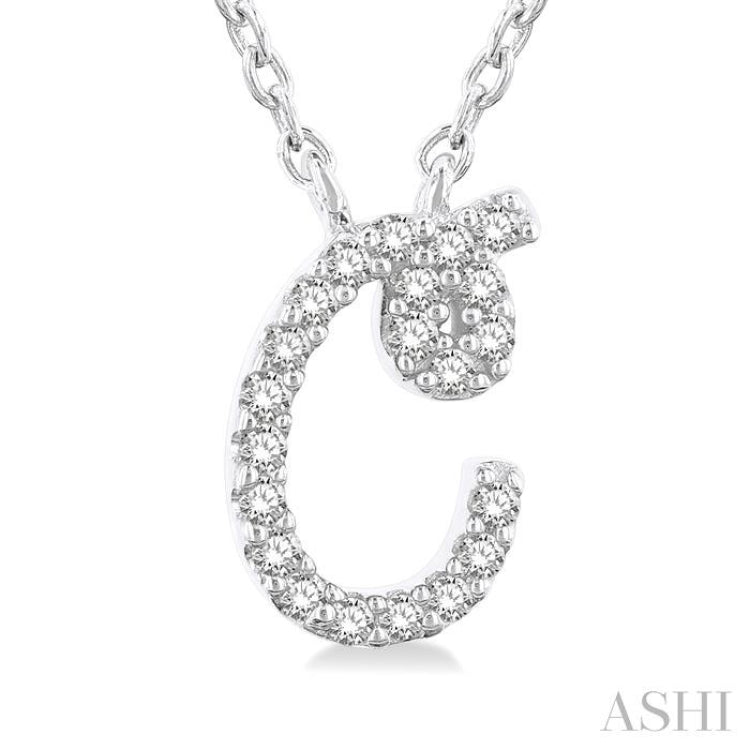 1/20 Ctw Initial 'C' Round cut Diamond Pendant With Chain in 10K White Gold