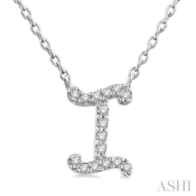 1/20 Ctw Initial 'I' Round cut Diamond Pendant With Chain in 10K White Gold