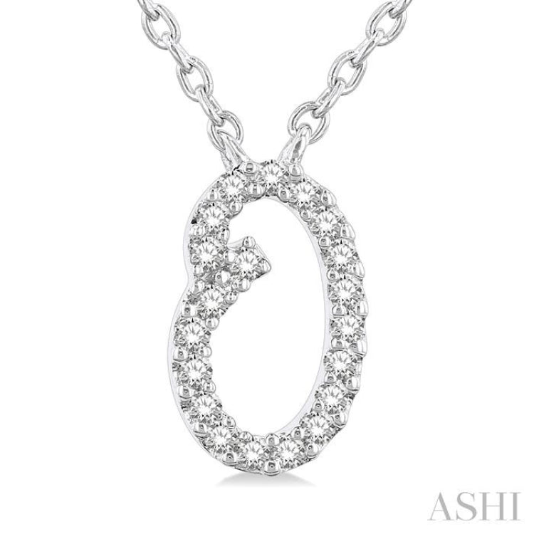 1/20 Ctw Initial 'O' Round cut Diamond Pendant With Chain in 10K White Gold