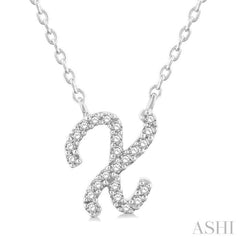 1/20 Ctw Initial 'X' Round cut Diamond Pendant With Chain in 10K White Gold