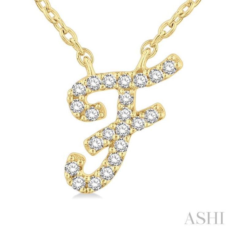 1/20 Ctw Initial 'F' Round cut Diamond Pendant With Chain in 10K Yellow Gold