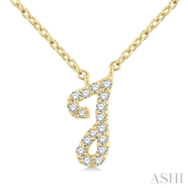 1/20 Ctw Initial 'J' Round cut Diamond Pendant With Chain in 10K Yellow Gold