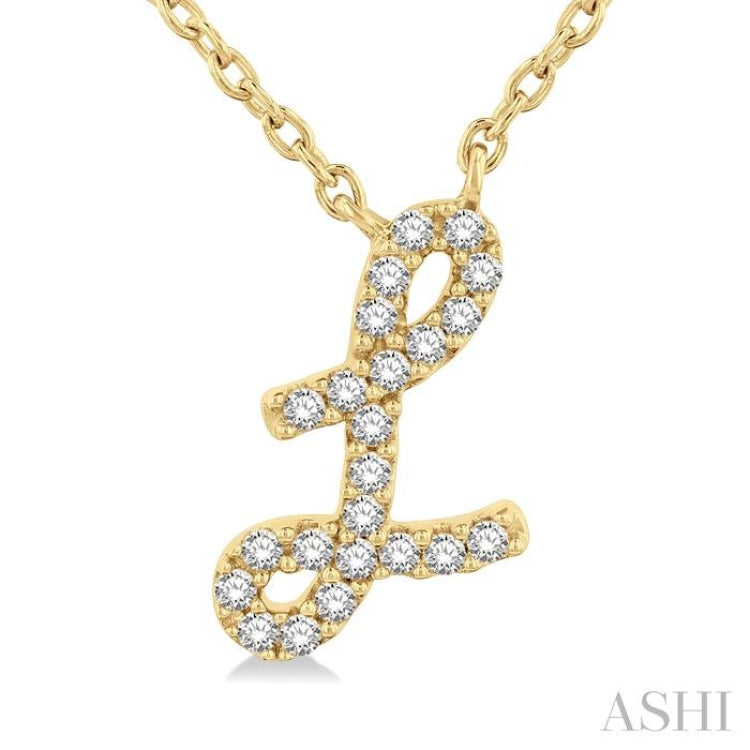 1/20 Ctw Initial 'L' Round cut Diamond Pendant With Chain in 10K Yellow Gold