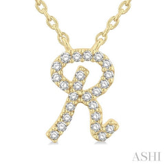 1/20 Ctw Initial 'R' Round cut Diamond Pendant With Chain in 10K Yellow Gold