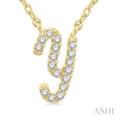 1/20 Ctw Initial 'Y' Round cut Diamond Pendant With Chain in 10K Yellow Gold