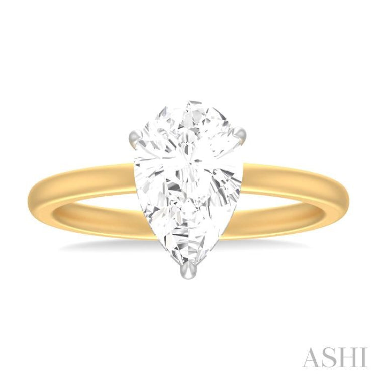 1/10 Ctw Pear Shape Round Cut Diamond Semi Mount Engagement Ring in 14K Yellow and White Gold