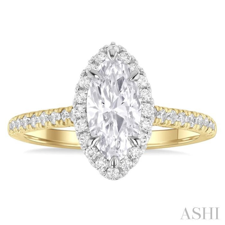 1/2 Ctw Marquise Shape Round Cut Diamond Halo Semi Mount Engagement Ring in 14K Yellow Gold