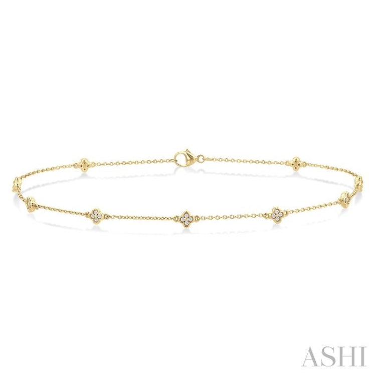 1/6 Ctw Four-Leaf Clover Round Cut Diamond Station Anklet in 10K Yellow Gold