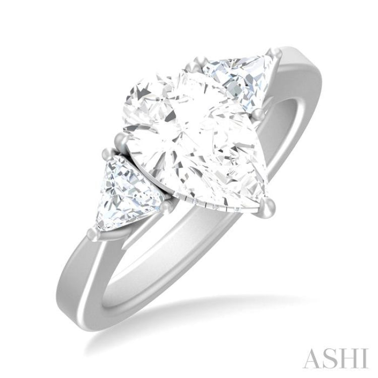 1/2 Ctw Pear Shape Trillion Cut & Round Cut Diamond Semi Mount Engagement Ring in 14K White Gold