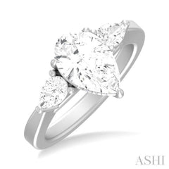 1/2 Ctw Tri-Mount Centerpiece Pear and Round Cut Diamond Semi Mount Engagement Ring in 14K White Gold