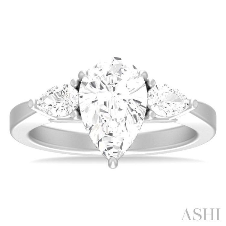 1/2 Ctw Tri-Mount Centerpiece Pear and Round Cut Diamond Semi Mount Engagement Ring in 14K White Gold