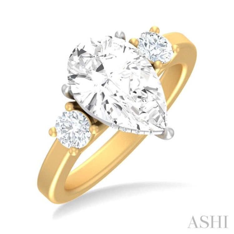 1/2 Ctw Tri-Mount Pear Shape Round Cut Diamond Semi Mount Engagement Ring in 14K Yellow Gold