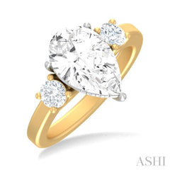 1/2 Ctw Tri-Mount Pear Shape Round Cut Diamond Semi Mount Engagement Ring in 14K Yellow Gold