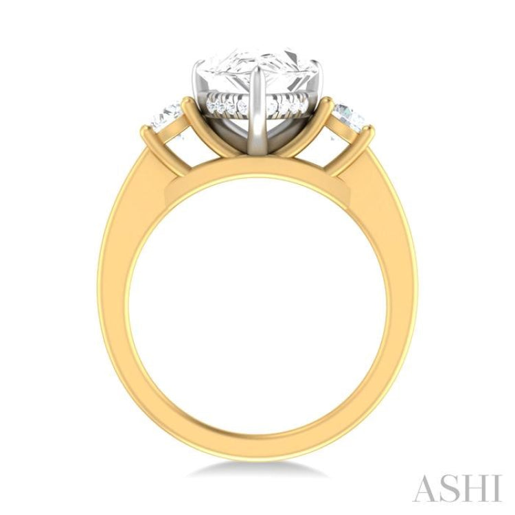 1/2 Ctw Tri-Mount Pear Shape Round Cut Diamond Semi Mount Engagement Ring in 14K Yellow Gold