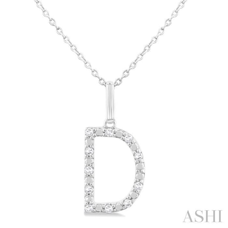 1/10 Ctw Initial 'D' Round Cut Diamond Fashion Pendant With Chain in Sterling Silver