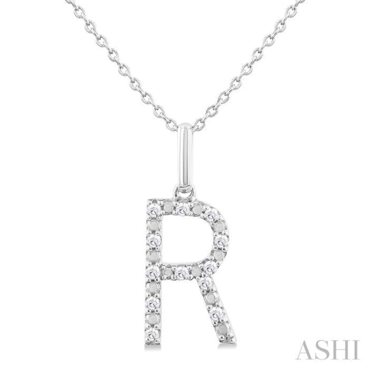 1/10 Ctw Initial 'R' Round Cut Diamond Fashion Pendant With Chain in Sterling Silver