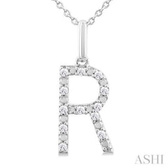 1/10 Ctw Initial 'R' Round Cut Diamond Fashion Pendant With Chain in Sterling Silver