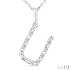 1/10 Ctw Initial 'U' Round Cut Diamond Fashion Pendant With Chain in Sterling Silver