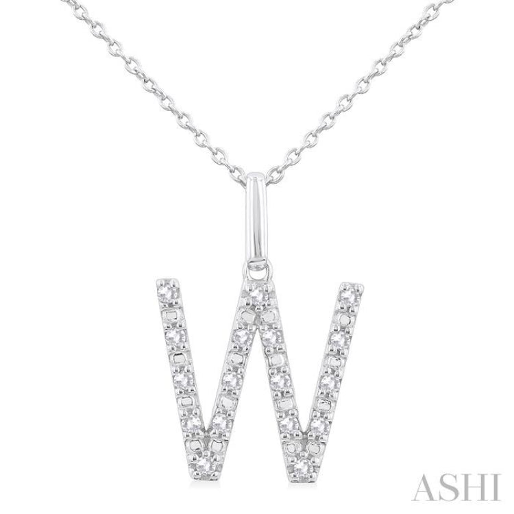 1/8 Ctw Initial 'W' Round Cut Diamond Fashion Pendant With Chain in Sterling Silver