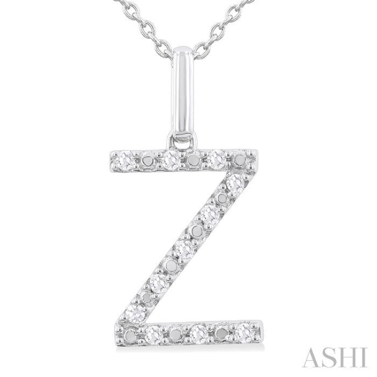 1/10 Ctw Initial 'Z' Round Cut Diamond Fashion Pendant With Chain in Sterling Silver