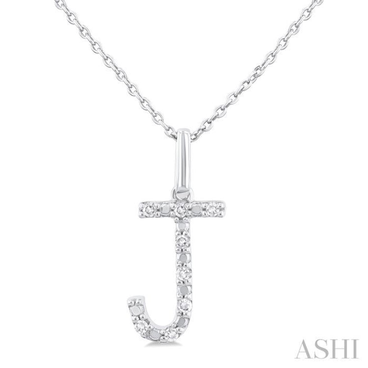 1/20 Ctw Initial 'J' Round Cut Diamond Fashion Pendant With Chain in Sterling Silver