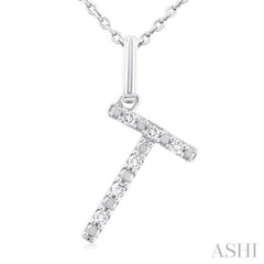 1/20 Ctw Initial 'T' Round Cut Diamond Fashion Pendant With Chain in Sterling Silver