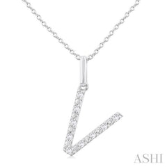 1/20 Ctw Initial 'V' Round Cut Diamond Fashion Pendant With Chain in Sterling Silver