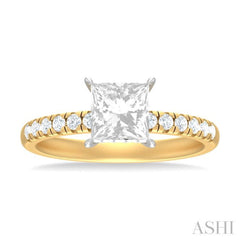 1/3 ctw Princess Shape Round Cut Diamond Semi Mount Engagement Ring in 14K Yellow and White Gold