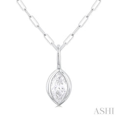 1/5 ctw Marquise Cut Bezel Set Diamond Fashion Pendant With Paper Clip Chain in 14K White Gold