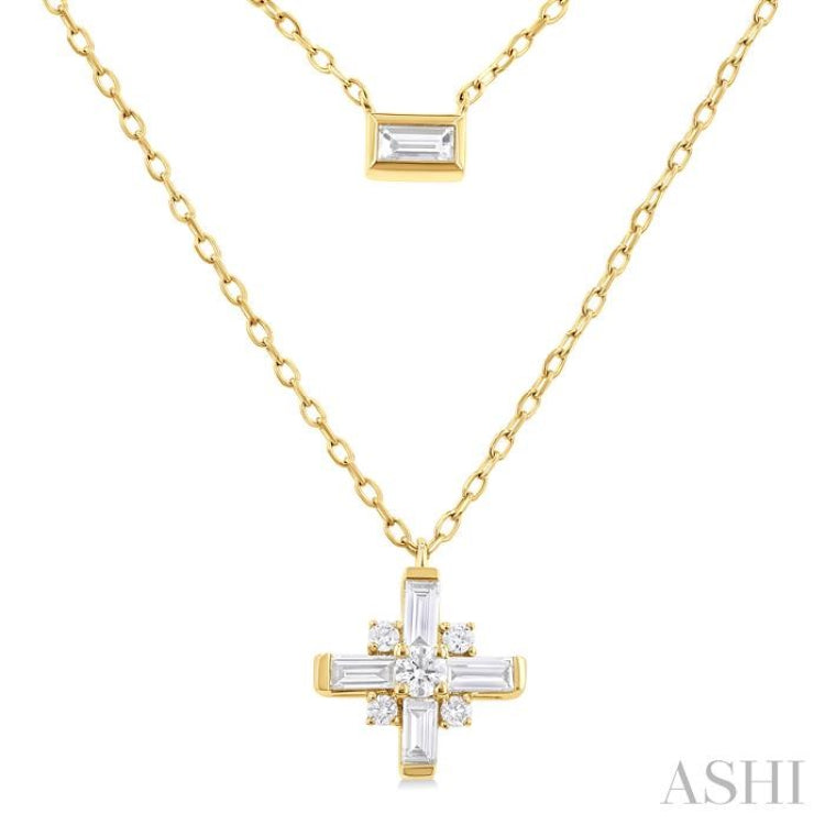 1/3 ctw Baguette and Round Cut Diamond Layered Necklace in 14K Yellow Gold