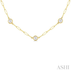 1 1/2 ctw Bezel Set Round Cut Diamond Paper Clip Station Necklace in 14K Yellow Gold