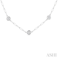 2 ctw Bezel Set Round Cut Diamond Paper Clip Station Necklace in 14K White Gold