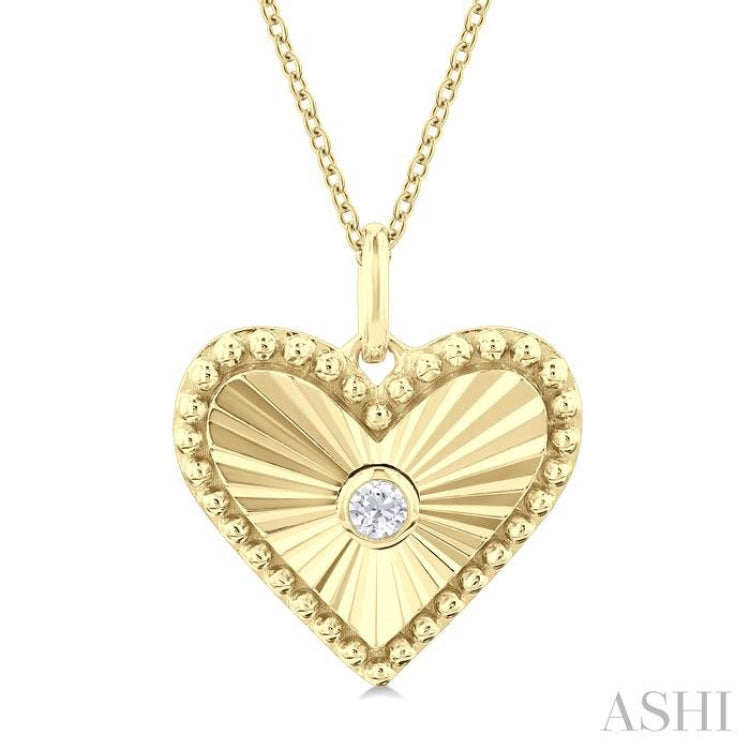 1/20 ctw Heart fluted medallion Round Cut Diamond Pendant With Chain in 14K Yellow Gold