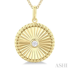 1/20 ctw Round fluted medallion Round Cut Diamond Pendant With Chain in 14K Yellow Gold