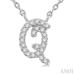 1/10 Ctw Initial 'Q' Round cut Diamond Pendant With Chain in 14K White Gold