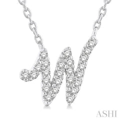 1/10 Ctw Initial 'W' Round cut Diamond Pendant With Chain in 14K White Gold