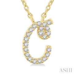 1/20 Ctw Initial 'C' Round cut Diamond Pendant With Chain in 14K Yellow Gold