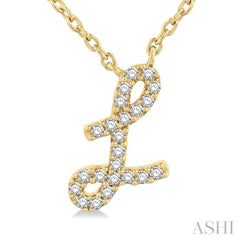 1/20 Ctw Initial 'L' Round cut Diamond Pendant With Chain in 14K Yellow Gold