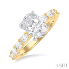 7/8 Ctw Oval Shape Oval and Round Cut Diamond Semi Mount Engagement Ring in 14K Yellow and White Gold