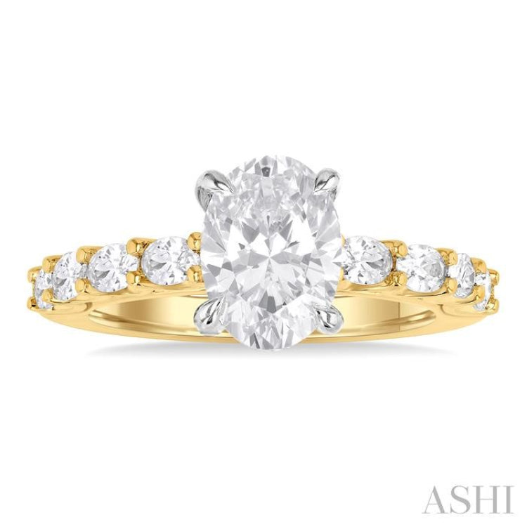 7/8 Ctw Oval Shape Oval and Round Cut Diamond Semi Mount Engagement Ring in 14K Yellow and White Gold