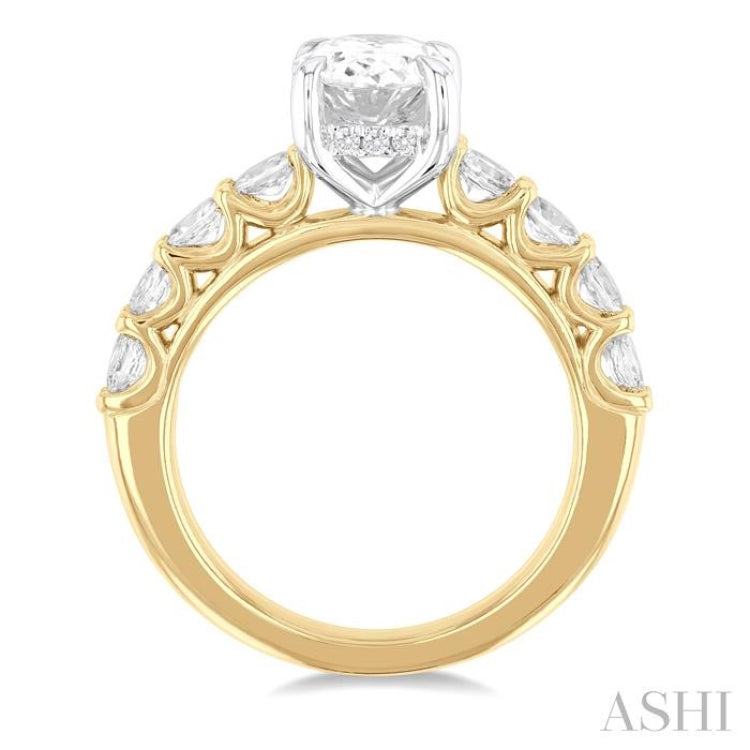 7/8 Ctw Oval Shape Oval and Round Cut Diamond Semi Mount Engagement Ring in 14K Yellow and White Gold