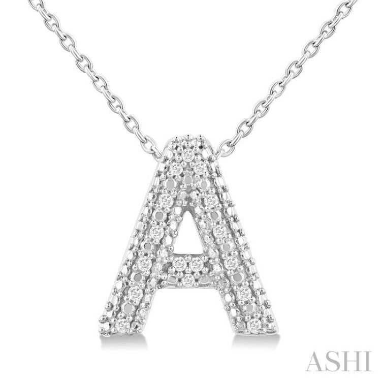 1/20 Ctw Bubble Accent Initial 'A' Round Cut Diamond Fashion Pendant With Chain in Sterling Silver