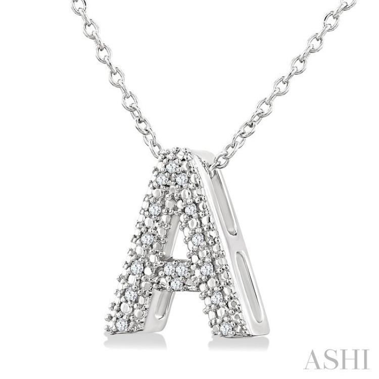 1/20 Ctw Bubble Accent Initial 'A' Round Cut Diamond Fashion Pendant With Chain in Sterling Silver