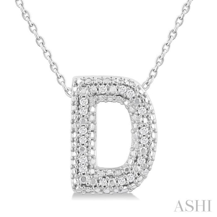 1/20 Ctw Bubble Accent Initial 'D' Round Cut Diamond Fashion Pendant With Chain in Sterling Silver