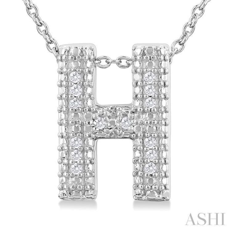 1/20 Ctw Bubble Accent Initial 'H' Round Cut Diamond Fashion Pendant With Chain in Sterling Silver